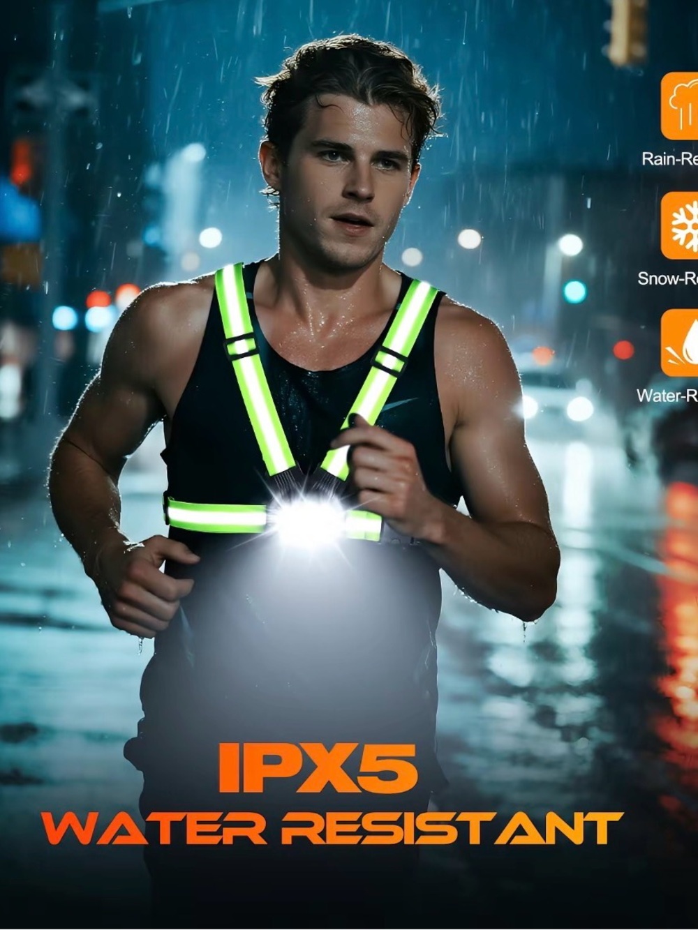 High-Visibility Reflective Safety Vest Harness with LED Light - Neon Yellow